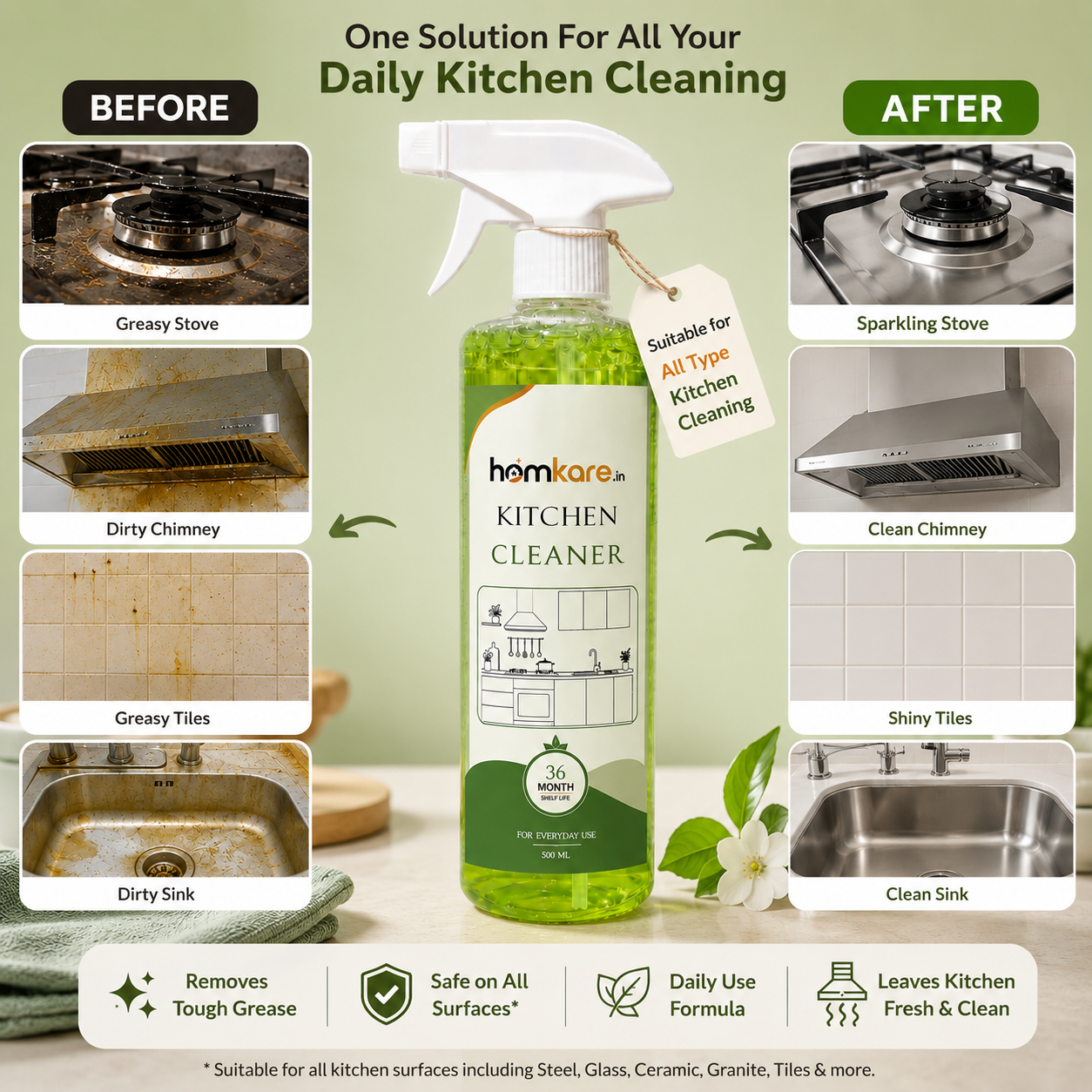 Kitchen Cleaner || All type of Oil & Water Stain Remover || 500ML