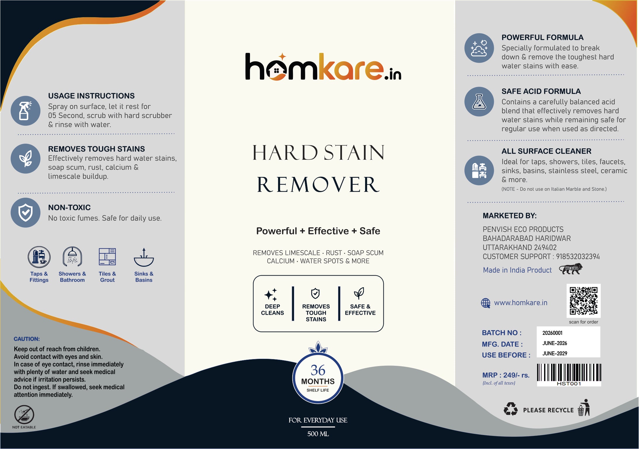 Hard Water and Oil Stain Remover || 500ML