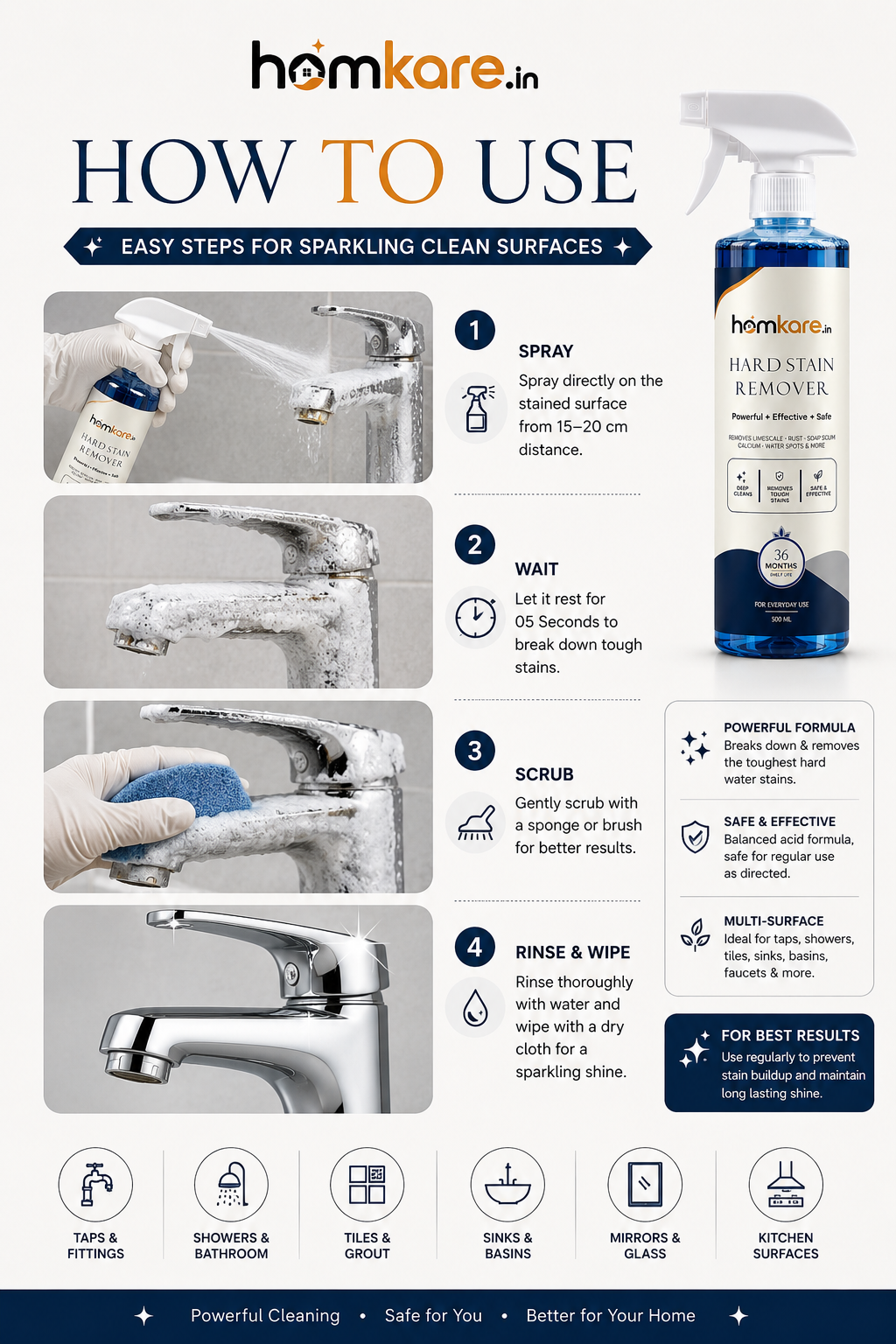 Hard Water and Oil Stain Remover || 500ML
